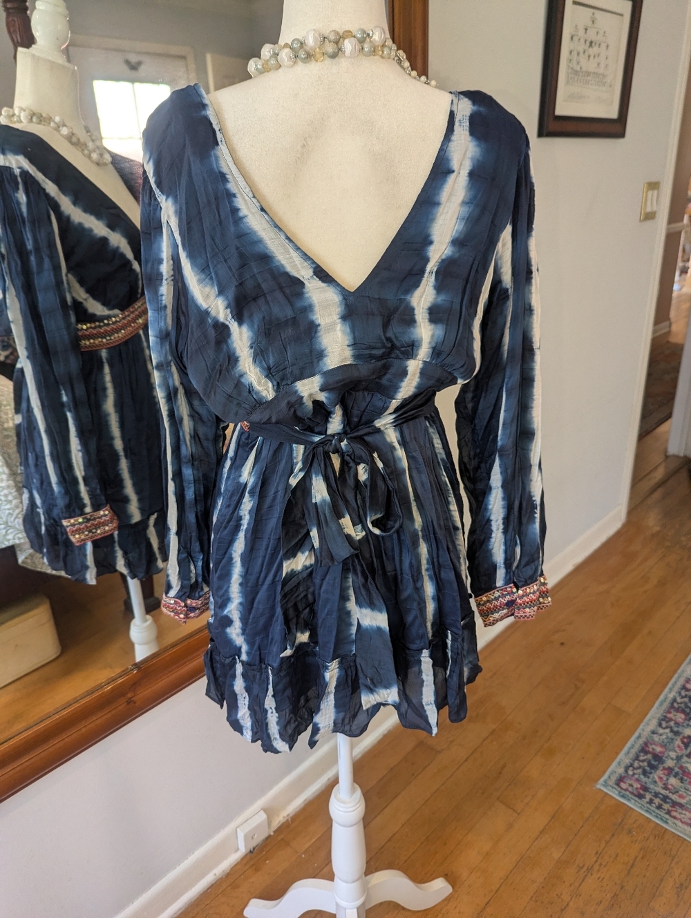 NWOT Anthropologie Verb by Pallavi Singhee Blue Tie Dye Mini Dress Tunic - Picture 6 of 11